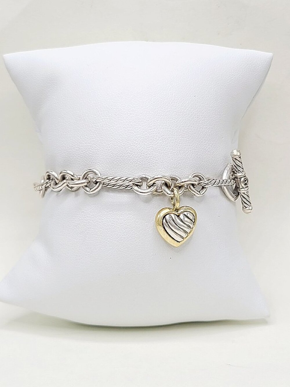 David Yurman Figaro Charm Bracelet w/ Heart w/ 18K Yellow Gold - Medium - RARE